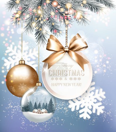 Photo for Holiday Christmas background with snowflakes and a colorful transparent balls. Vector - Royalty Free Image