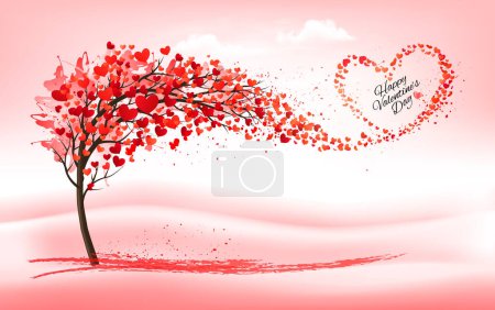 Photo for Festive background for Valentine's Day. Tree with heart-shaped leaves and leaves collected in the shape of a heart. Vector - Royalty Free Image