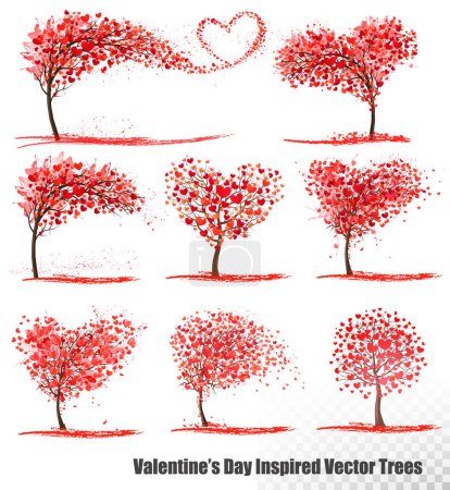 Illustration for Set of Valentine's Day Inspired  Vector Trees. - Royalty Free Image