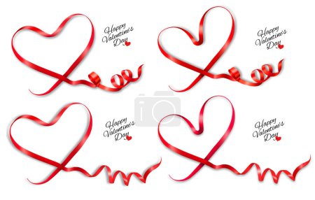 Photo for Set of gift cards with red ribbons shaped hearts. Valentine's day holiday card. Vector illustration. - Royalty Free Image