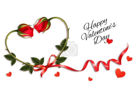 Illustration for Valentine's Day holiday getting card with red roses shaped heart and paper hearts. Vector illustration - Royalty Free Image
