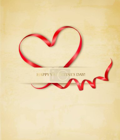 Illustration for Holiday Vintage Valentine Day Background. Red ribbon the shape of a heart. Vector. - Royalty Free Image