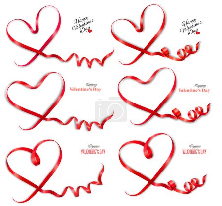 Photo for Mega set of gift cards with red ribbons shaped hearts. Valentine's day holiday card. Mother's day holiday card. Vector illustration. - Royalty Free Image