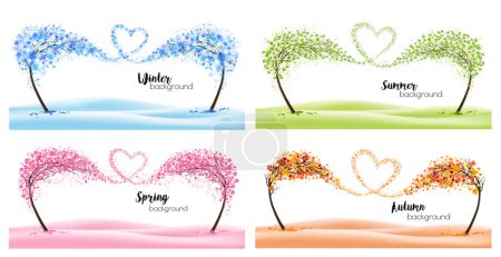Photo for Four season nature backgrounds with stylized trees representing a seasons - winter, spring, summer and autumn. Vector. - Royalty Free Image