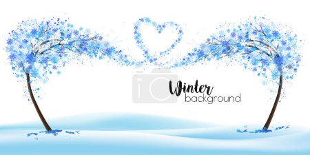 Photo for Winter nature background with stylized trees representing the season - winter. Trees with snowflakes collected in the shape of a heart. Vector. - Royalty Free Image
