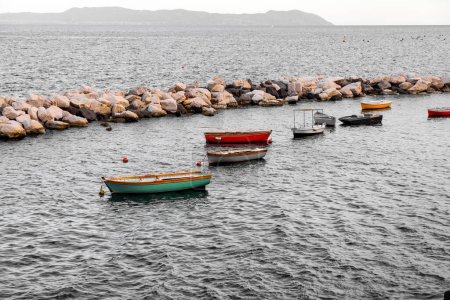 Row boats along the coast of Naples, Campania, Italy