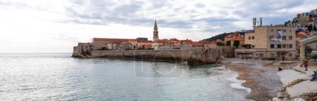 Budva, Montenegro - 13 FEB 2024: The old city walls of Budva along the Adriatic coast, Montenegro.