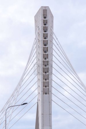 The Millennium Bridge is a cable stayed bridge that spans the Moraca river in Podgorica, Montenegro.