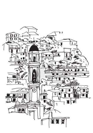Vector dibujado a mano ilustración de Moneglia, un municipio en la ciudad metropolitana de Génova en Liguria, Italia