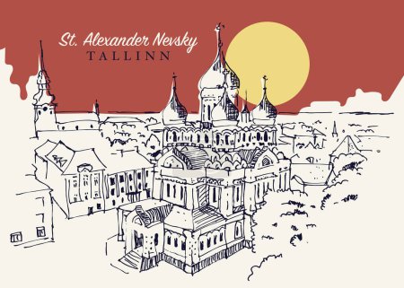 Vector handgezeichnete Skizze Illustration der St. Alexander Newski Kathedrale in Tallinn, Estland