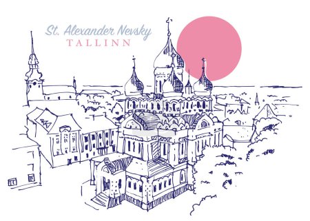 Vector hand drawn sketch illustration of St. Alexander Nevsky Cathedral in Tallinn, Estonia