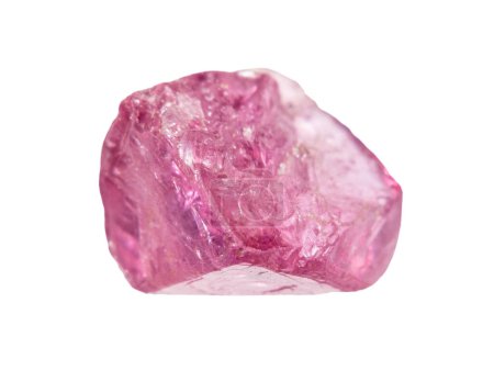 Photo for Close up of sample of natural stone from geological collection - uncut pink spinel crystal isolated on white background from Vietnam - Royalty Free Image