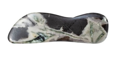 Foto de Primer plano de la muestra de piedra natural de la colección geológica - hornfels pulido mineral aislado sobre fondo blanco de Khakassia - Imagen libre de derechos