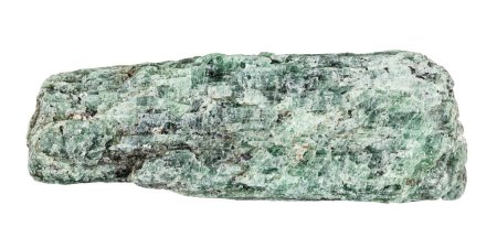 Photo for Close up of sample of natural stone from geological collection - unpolished green kyanite mineral isolated on white background from Madagascar - Royalty Free Image