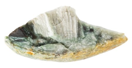 Téléchargez les photos : Gros plan de l'échantillon de pierre naturelle de la collection géologique - trass brut tchernomorite minéral isolé sur fond blanc de la Crimée - en image libre de droit