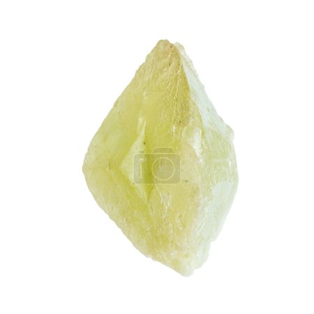 Photo for Close up of sample of natural stone from geological collection - rough twinned green sphene crystal isolated on white background from Pakistan - Royalty Free Image