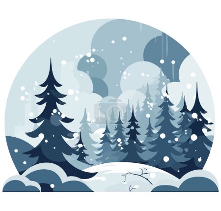 Winterwaldszene mit Schneeflocken und Bäumen über Weiß