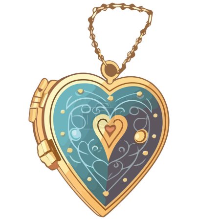 Illustration for Golden heart necklace for a special gift over white - Royalty Free Image