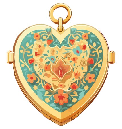 Illustration for Shiny golden necklace in heart shape over white - Royalty Free Image