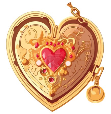 Illustration for Golden necklace in heart shape over white - Royalty Free Image