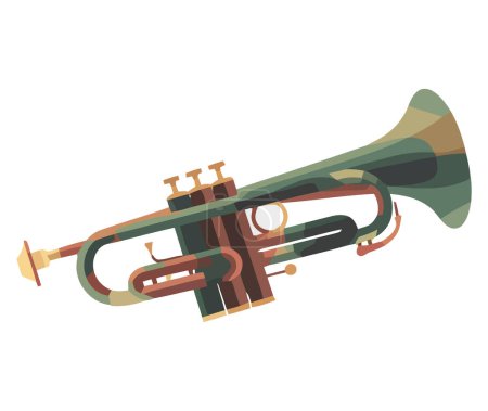 Ilustración de Músico de latón tocando trompeta brillante en concierto sobre blanco - Imagen libre de derechos