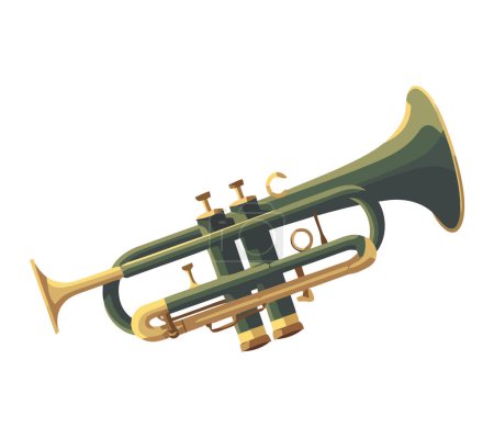 Téléchargez les illustrations : Musicien en laiton sonnant de la trompette dans la célébration sur blanc - en licence libre de droit