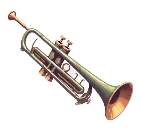 Téléchargez les illustrations : Laiton musicien soufflant trompette brillante sur blanc - en licence libre de droit
