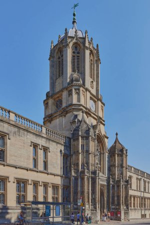 Photo for Tom Tower - the bell tower over the Tom Gate, the main entrance of Christ Church, as seen from St Aldates Street. Oxford University. England - Royalty Free Image
