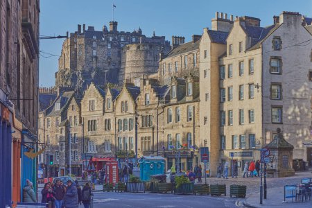 Photo for Pubs and restaurants in the historic Grassmarket, Edinburgh. - Royalty Free Image