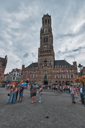 Photo for Belfort. Market square. Bruges. Belgium. Belfort. the medieval Belfry in Grote Markt, Market Square. Bruges. Belgium - Royalty Free Image