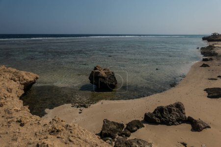 Foto de Solo roca de coral en una bahía de arena en el mar rojo de vacaciones en Egipto - Imagen libre de derechos