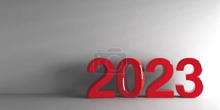 Photo for Red 2023 on grey background, represents the new year 2023, three-dimensional rendering, 3D illustration - Royalty Free Image
