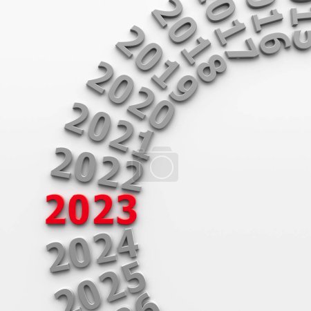 Photo for 2023 past in the circle represents the new year 2023, three-dimensional rendering, 3D illustration - Royalty Free Image