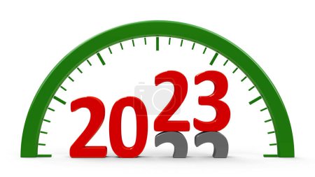 Photo for Clock dial with 2022-2023 change represents the new 2023 year, three-dimensional rendering, 3D illustration - Royalty Free Image