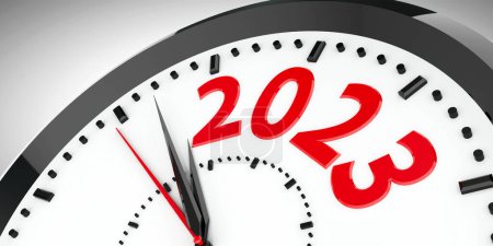 Photo for Black clock with 2023 represents coming new year 2023, three-dimensional rendering, 3D illustration - Royalty Free Image