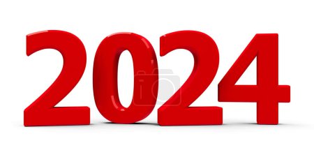 Photo for Red 2024 symbol, icon or button isolated on white background, represents the new year 2024, three-dimensional rendering, 3D illustration - Royalty Free Image