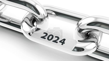 Photo for Chain with link with text - 2024 - represents the new year 2024, three-dimensional rendering, 3D illustration - Royalty Free Image