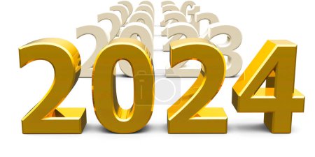Photo for Gold 2024 comes represents the new year 2024, three-dimensional rendering, 3D illustration - Royalty Free Image