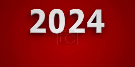 Photo for White number 2024 on red background represents new year 2024, three-dimensional rendering, 3D illustration - Royalty Free Image