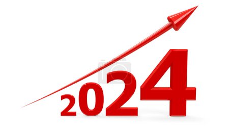 Photo for Red arrow up represents the growth in 2024 year, three-dimensional rendering, 3D illustration - Royalty Free Image