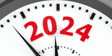 Photo for Black clock with 2024 represents coming new year 2024, three-dimensional rendering, 3D illustration - Royalty Free Image