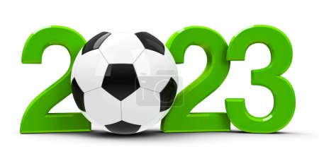 Photo for Green 2023 with football isolated on white background, represents 2023 football championship, three-dimensional rendering, 3D illustration - Royalty Free Image