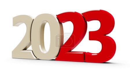 Photo for Red 2023 symbol, icon or button isolated on white background, represents the new year 2023, three-dimensional rendering, 3D illustration - Royalty Free Image