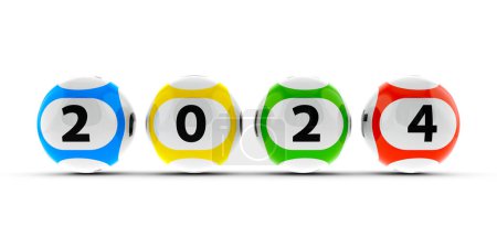 Photo for Lottery balls on a white table represents the new 2024 year, three-dimensional rendering, 3D illustratio - Royalty Free Image