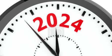Photo for Black clock with number 2024 represents coming new year 2024, three-dimensional rendering, 3D illustration - Royalty Free Image