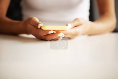 Photo for Phone dependence, a young woman chats around the clock on social networks. - Royalty Free Image