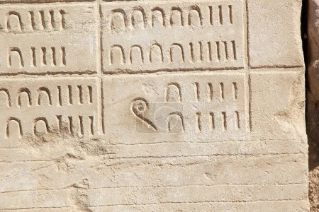 Téléchargez les photos : Détails du calendrier égyptien au complexe du temple Karnak à Louxor, en Égypte. Le complexe comprend un vaste mélange de temples, de pylônes, de chapelles et d'autres bâtiments. La construction a commencé pendant le règne de Senusret I, qui a régné 1971-1926 BCE. - en image libre de droit