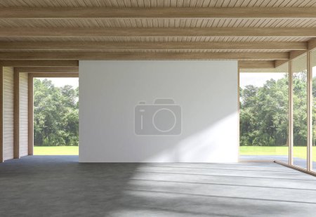 Photo for Modern contemporary loft empty room with nature view 3d renderThe Rooms have concrete floors ,wooden plank wall and ceiling - Royalty Free Image