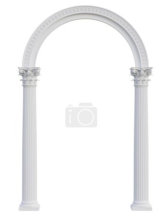 Photo for Elegant white arch with Corinthian style column isolated on white background with clipping path 3d render - Royalty Free Image