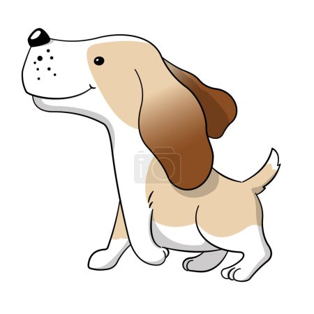 Ilustración de Ilustración diseño de una mano dibujada lindo bebé sabueso orejas largas perro estilo de dibujos animados aislados sobre fondo blanco - Imagen libre de derechos